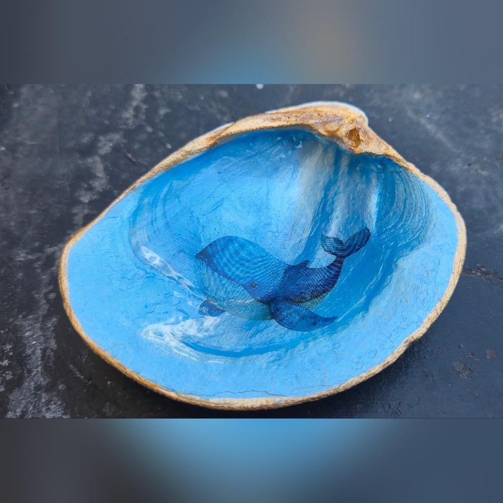 Colorful Blue Whale Clam Shell Art with stand | Resin Sealed